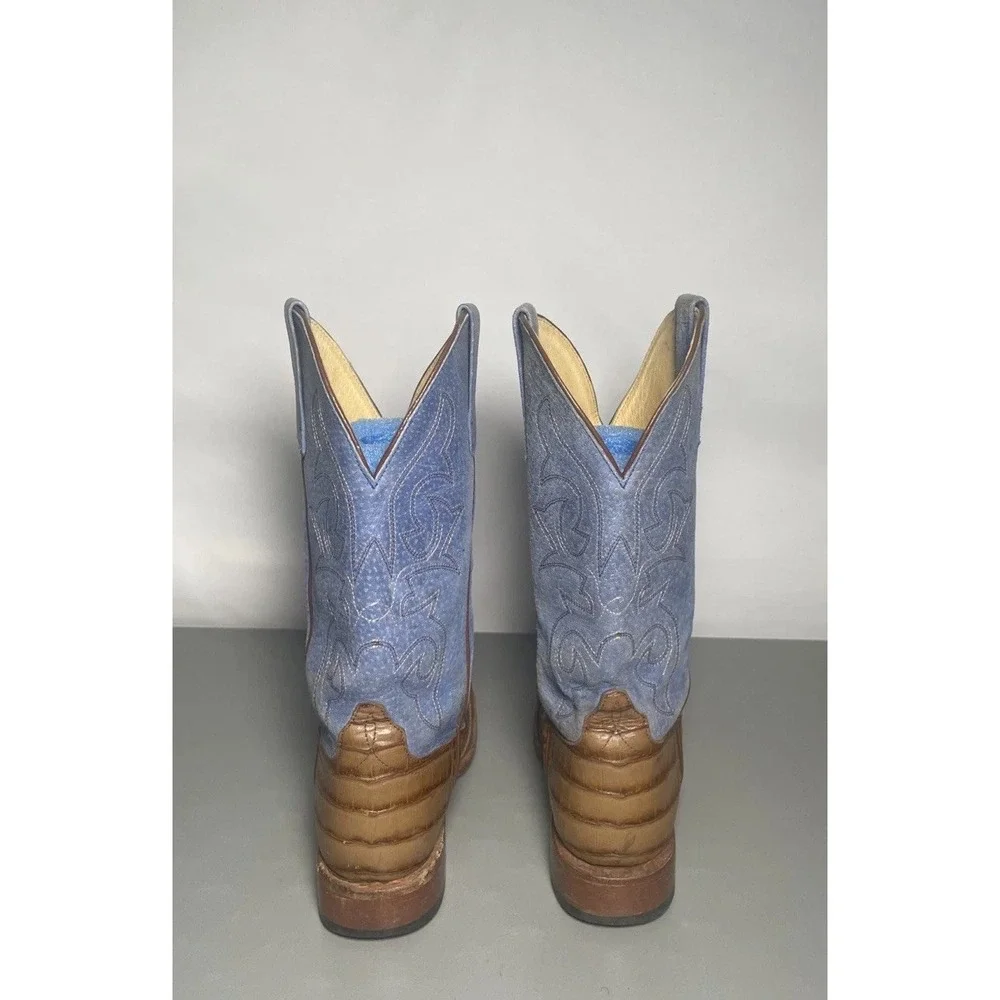 Horse Power Anderson Bean Leather Western Boots Brown Teal Aqua Youth 6